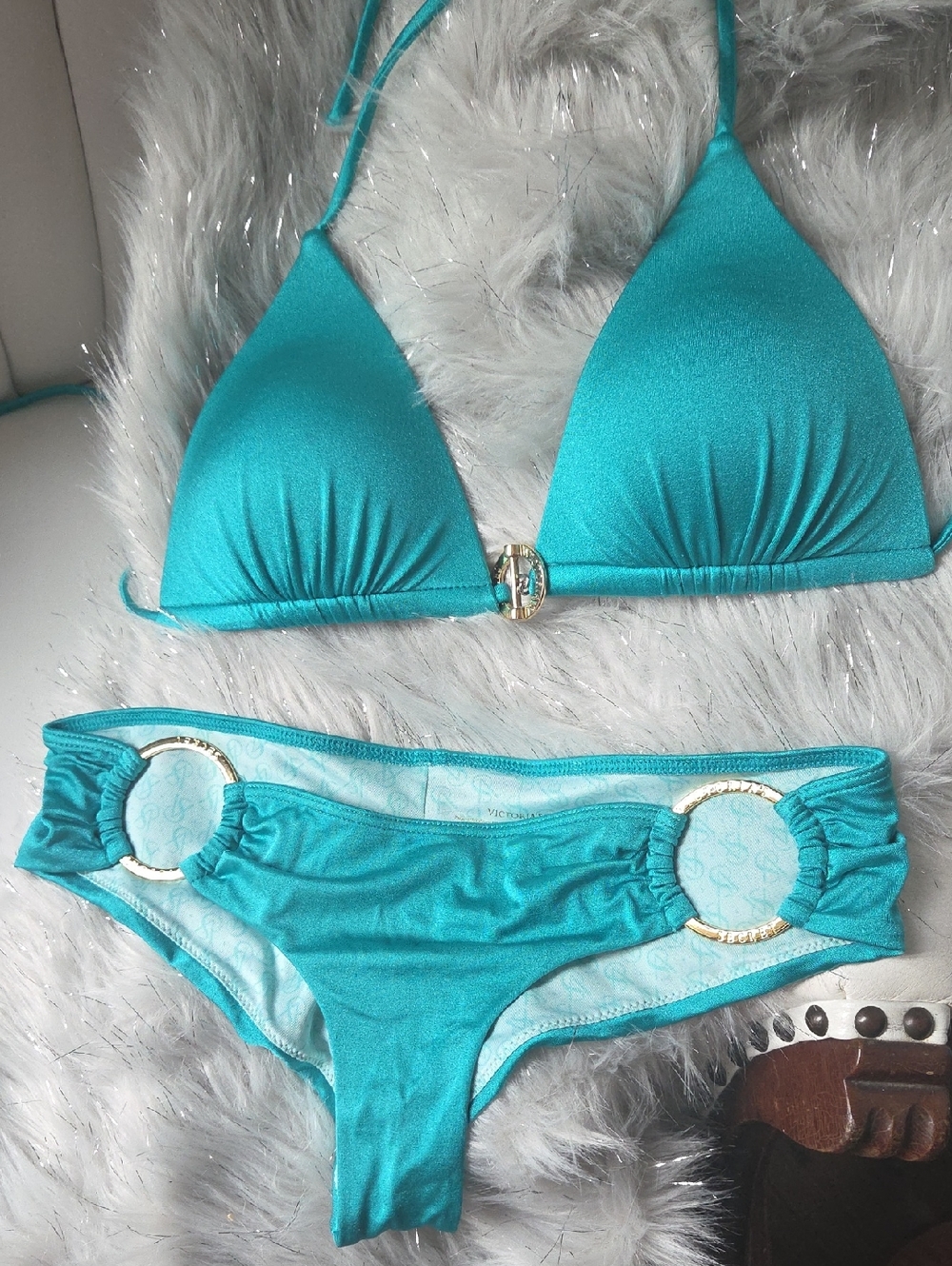 Victoria's Secret Teal Bikini with Gold Ring Detail